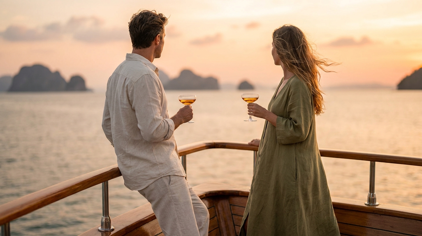 Illustrative evening aboard a yacht